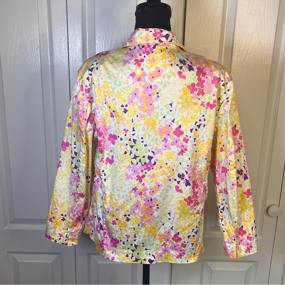 Erin London stretch floral open front blazer cotton blends Sz M vintage Spring - Picture 6 of 8
